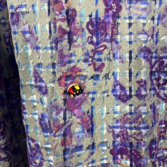 Luchiano Visconti Men's Raised Velvet Print Purple Blue Button-Up Shirt L Preppy - Picture 2 of 7